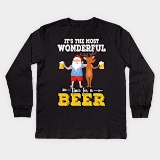 It's the Most Wonderful Time for a Beer Reindeer Santa Tropical Christmas Kids Long Sleeve T-Shirt